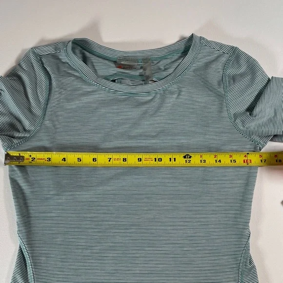 Zella Striped Long Sleeve Activewear Green Shirt Top Cutout Back - Size Small - Picture 7 of 10